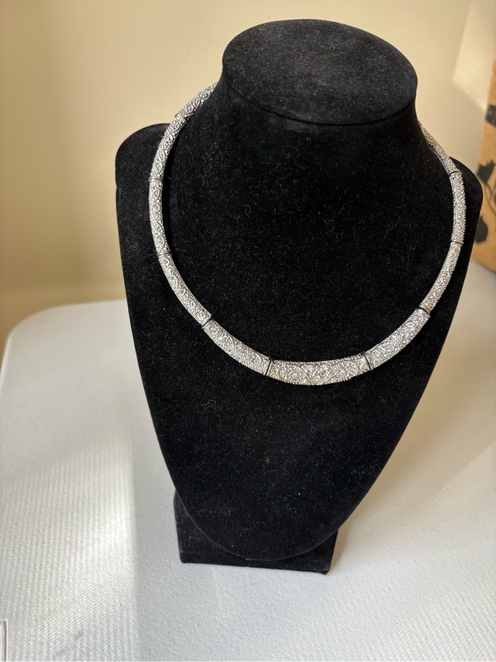 Premier Design Sterling Silver-Tone Filigree Collar Necklace Rhinestones